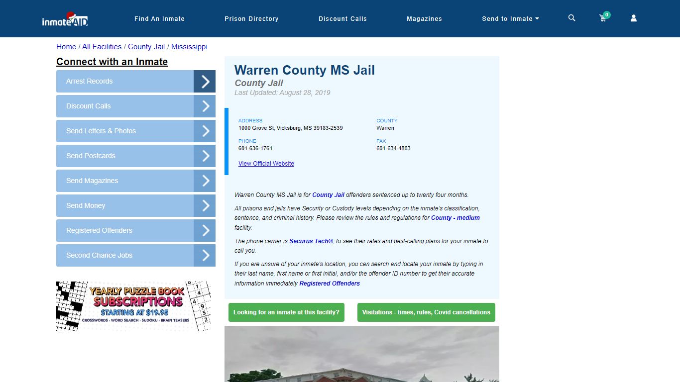 Warren County MS Jail - Inmate Locator - Vicksburg, MS